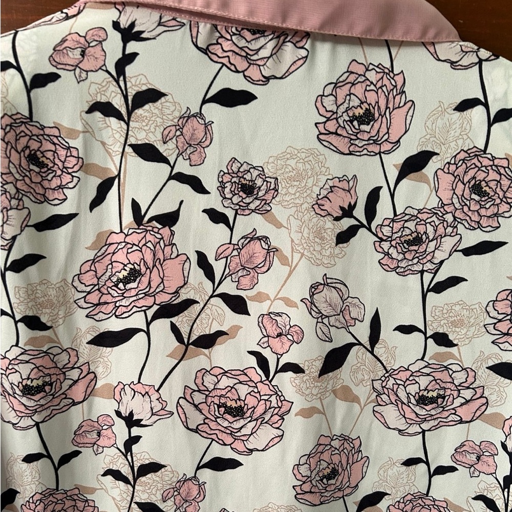 💜 Unbranded Pretty Pink Peony print long sleeve button front blouse. Size CL - Picture 6 of 6